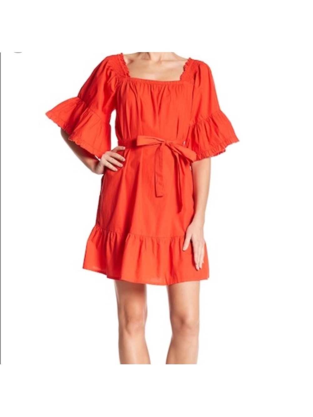 Joie Red Ruffle Sleeve Tie-Waist Dress